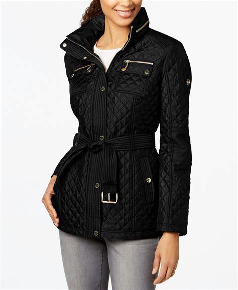 michael kors black raincoat|Michael Kors belted padded jacket.